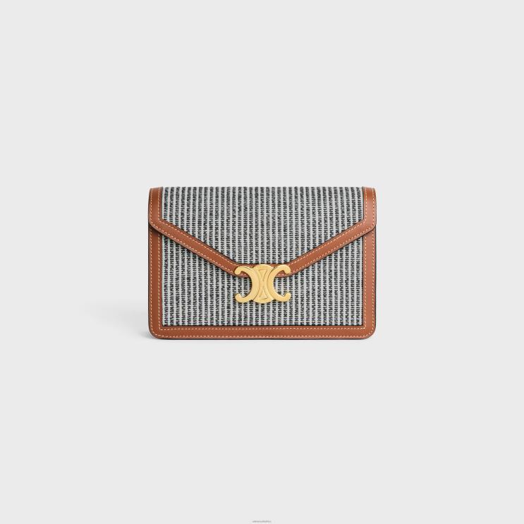 CELINE Anthracite Wallet On Chain Margo in Striped Textile & Calfskin R0ZNN357