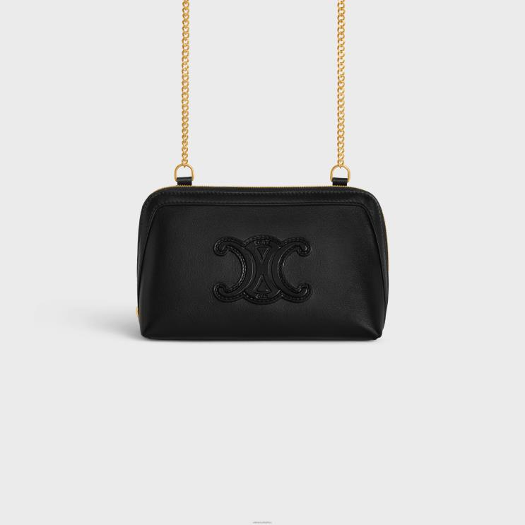 CELINE Black Clutch On Chain Cuir Triomphe in Smooth Calfskin R0ZNN335