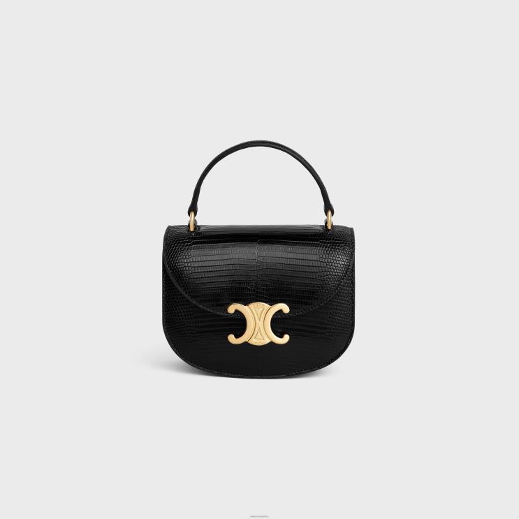 CELINE Black Mini Besace Clea in Lizard R0ZNN326