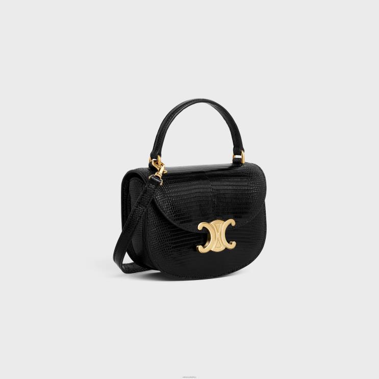 CELINE Black Mini Besace Clea in Lizard R0ZNN326
