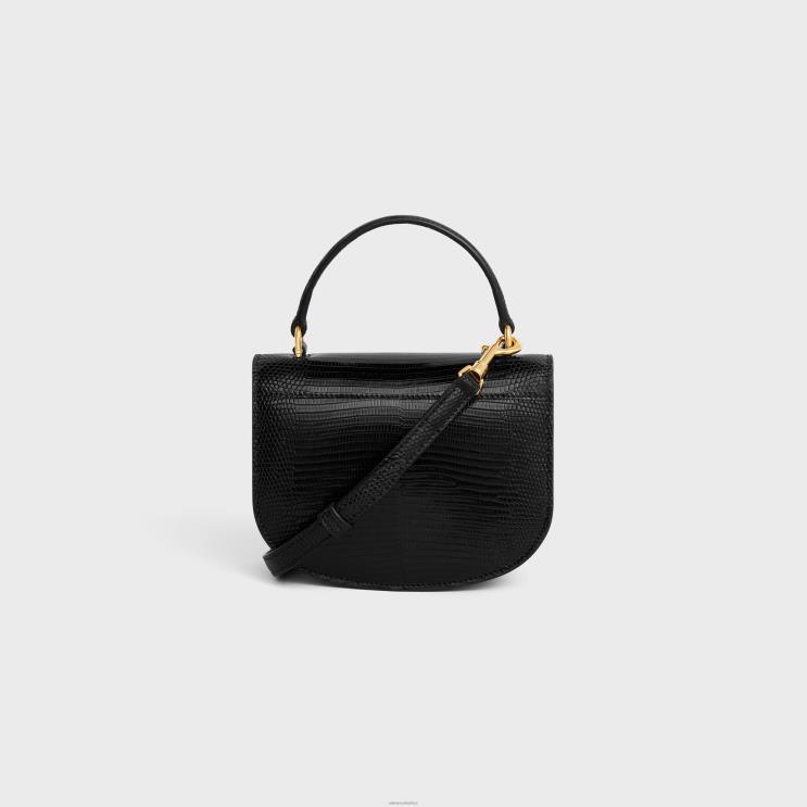 CELINE Black Mini Besace Clea in Lizard R0ZNN326