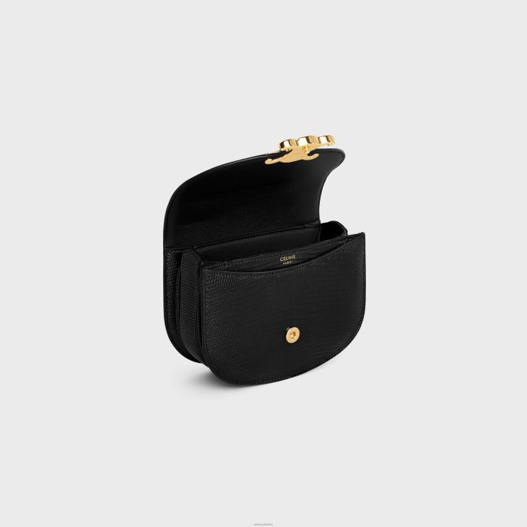 CELINE Black Mini Besace Clea in Lizard R0ZNN326