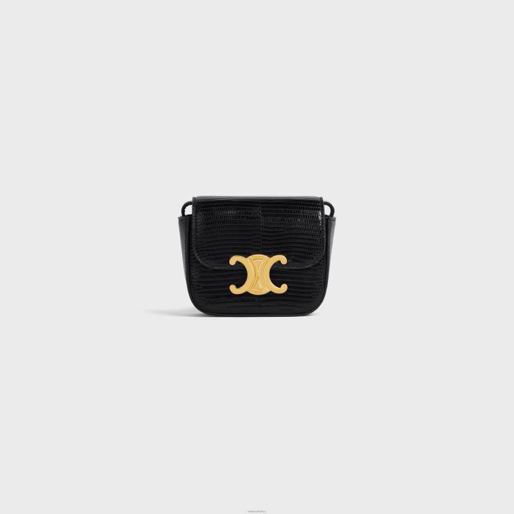 CELINE Black Mini Claude in Lizard R0ZNN375