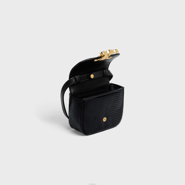 CELINE Black Mini Claude in Lizard R0ZNN375