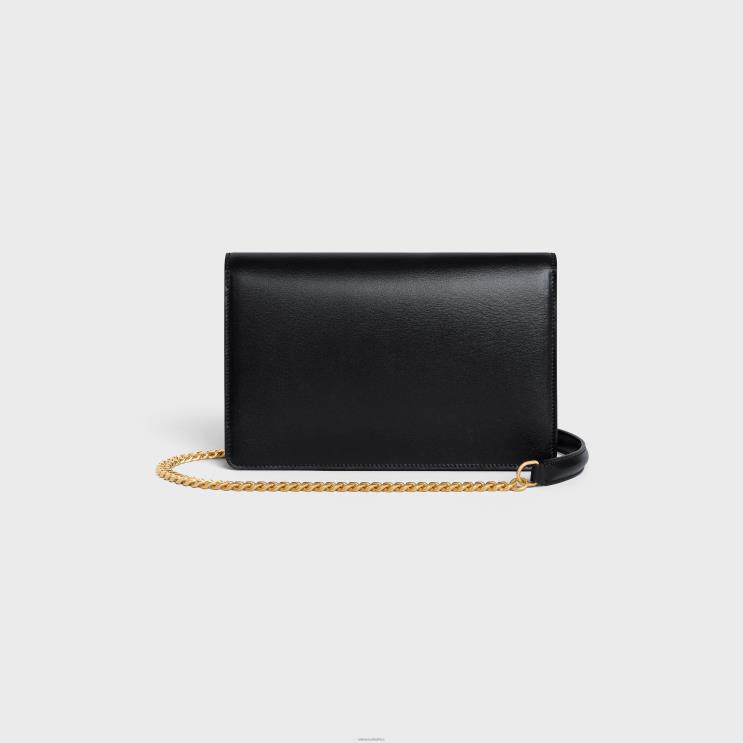 CELINE Black Wallet On Chain Margo in Shiny Calfskin R0ZNN347