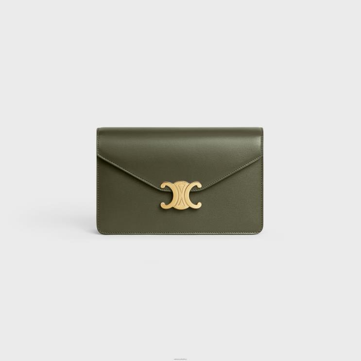 CELINE Dark Olive Wallet On Chain Margo in Shiny Calfskin R0ZNN307