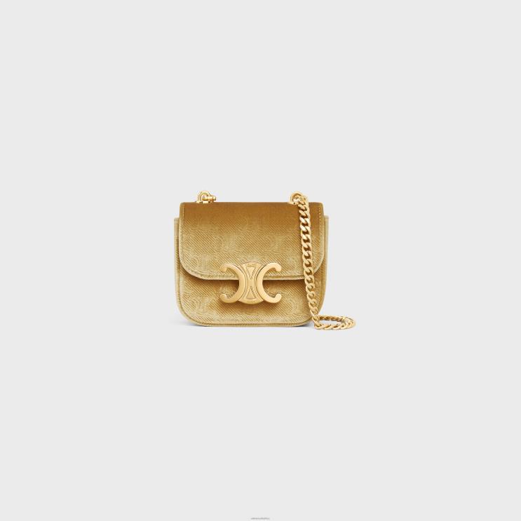 CELINE Gold Mini Chain Claude in Velvet With Triomphe All-Over R0ZNN362