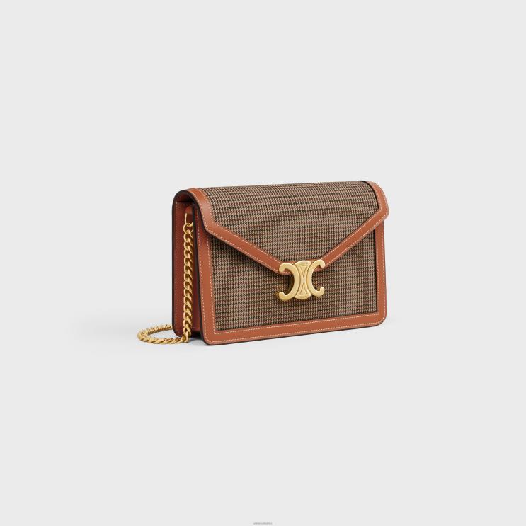 CELINE Multicolor Wallet On Chain Margo in Pied De Poule Textile & Calfskin R0ZNN356