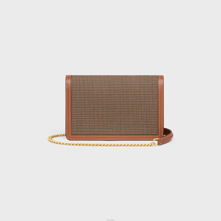 CELINE Multicolor Wallet On Chain Margo in Pied De Poule Textile & Calfskin R0ZNN356