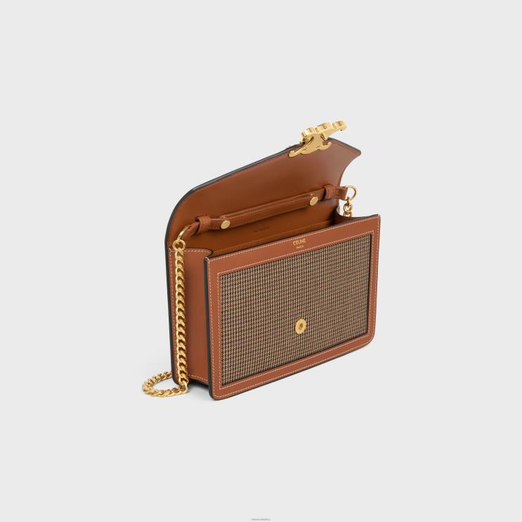 CELINE Multicolor Wallet On Chain Margo in Pied De Poule Textile & Calfskin R0ZNN356