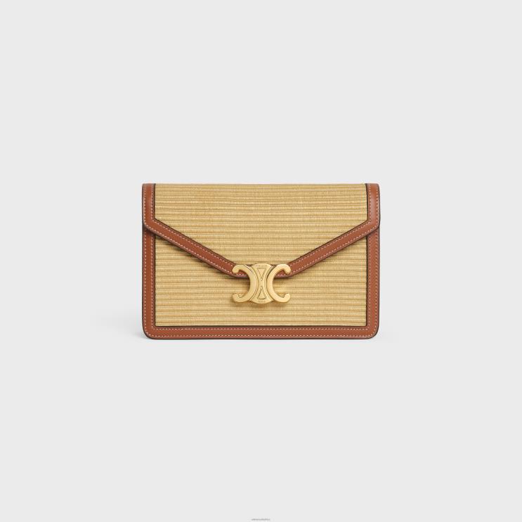 CELINE Natural/Tan Wallet On Chain Margo in Raffia Effect Textile & Calfskin R0ZNN308