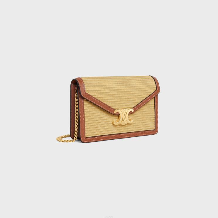 CELINE Natural/Tan Wallet On Chain Margo in Raffia Effect Textile & Calfskin R0ZNN308