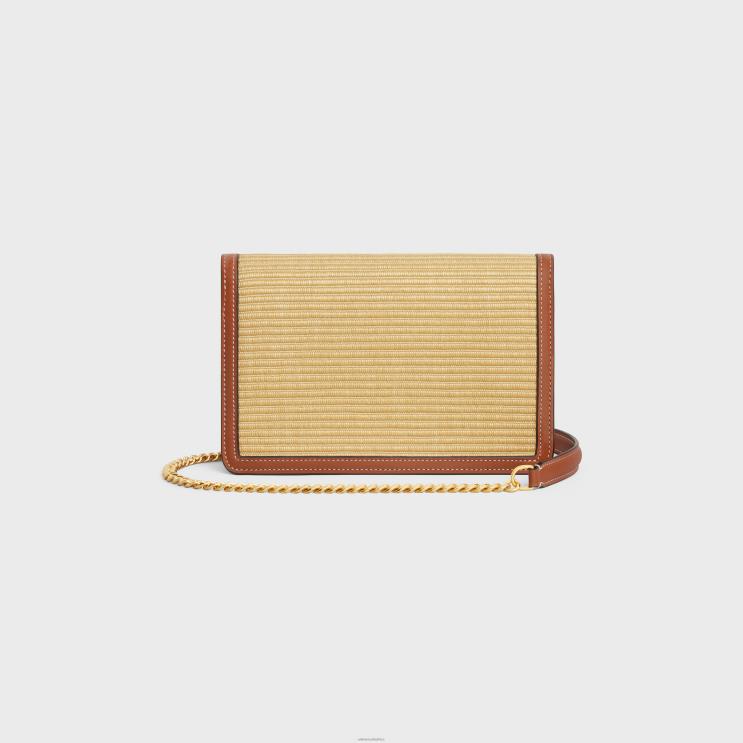 CELINE Natural/Tan Wallet On Chain Margo in Raffia Effect Textile & Calfskin R0ZNN308