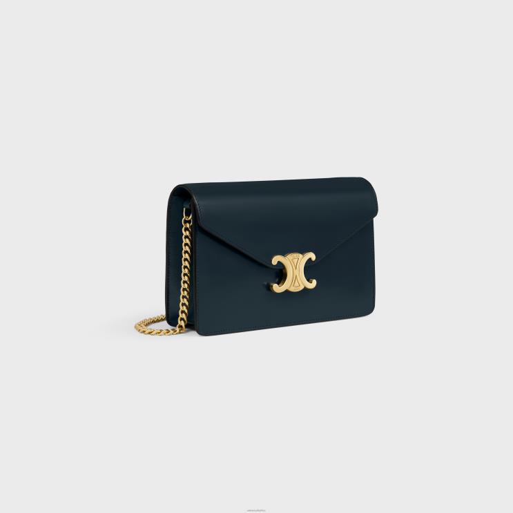 CELINE Navy Blue Wallet On Chain Margo in Shiny Calfskin R0ZNN314