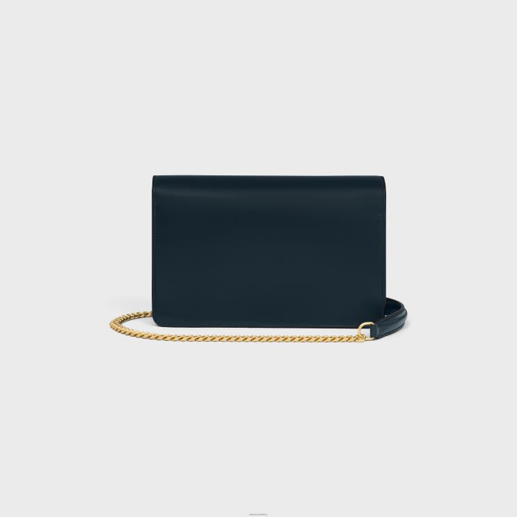 CELINE Navy Blue Wallet On Chain Margo in Shiny Calfskin R0ZNN314