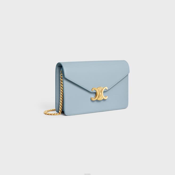 CELINE Pale Blue Wallet On Chain Margo in Shiny Calfskin R0ZNN316