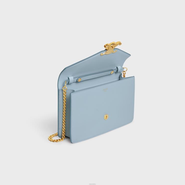 CELINE Pale Blue Wallet On Chain Margo in Shiny Calfskin R0ZNN316