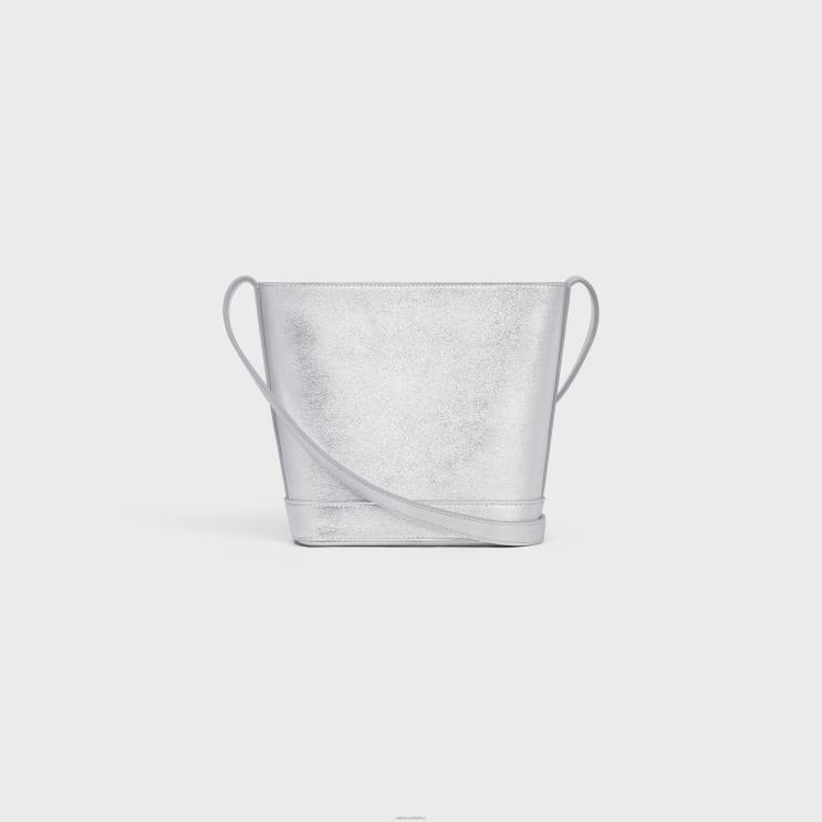 CELINE Silver Mini Bucket Cuir Triomphe in Laminated Calfskin R0ZNN381