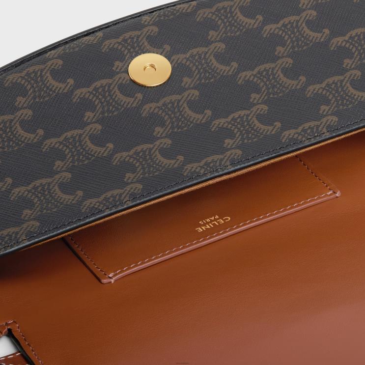 CELINE Tan Clutch On Strap Tabou in Triomphe Canvas & Calfskin R0ZNN389