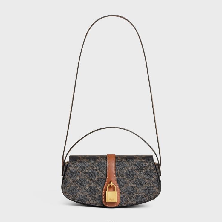 CELINE Tan Clutch On Strap Tabou in Triomphe Canvas & Calfskin R0ZNN389