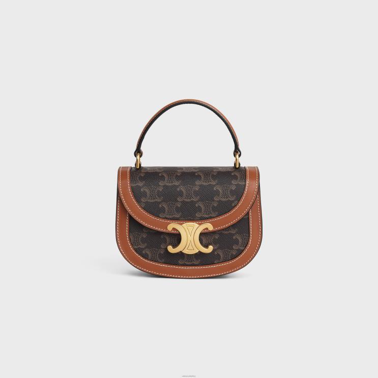 CELINE Tan Mini Besace Clea in Triomphe Canvas & Calfskin R0ZNN324