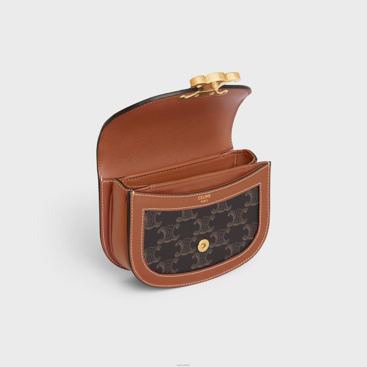 CELINE Tan Mini Besace Clea in Triomphe Canvas & Calfskin R0ZNN324