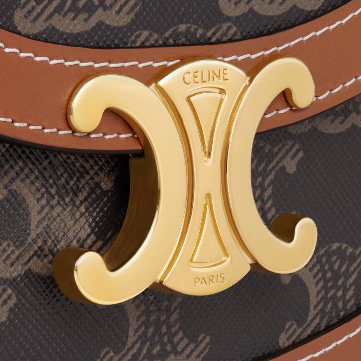 CELINE Tan Mini Besace Clea in Triomphe Canvas & Calfskin R0ZNN324