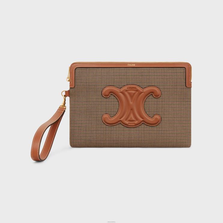 CELINE Multicolor Small Pouch With Strap Signature in Pied De Poule Textile R0ZNN547