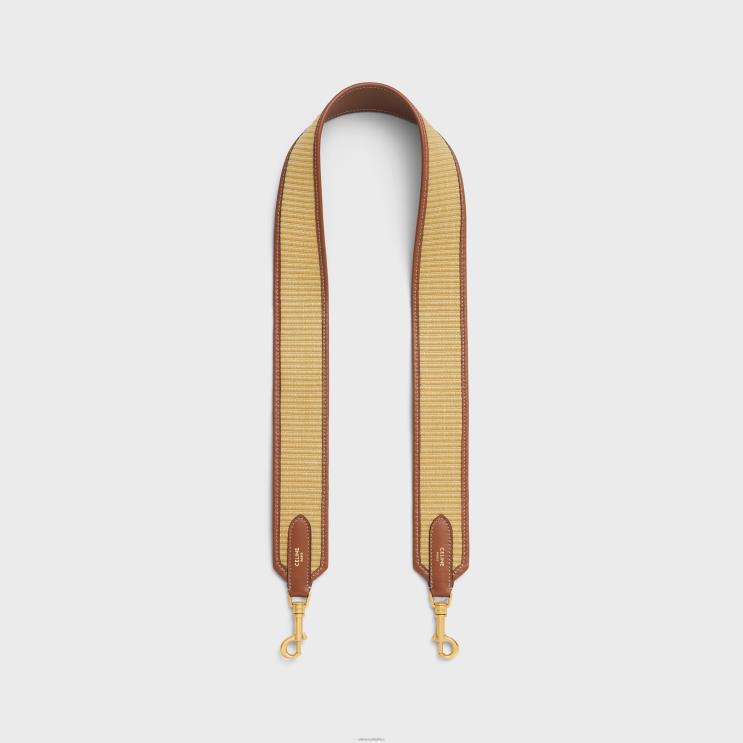 CELINE Natural/Tan Strap in Raffia Effect Textile & Calfskin With Gold Finishing R0ZNN404
