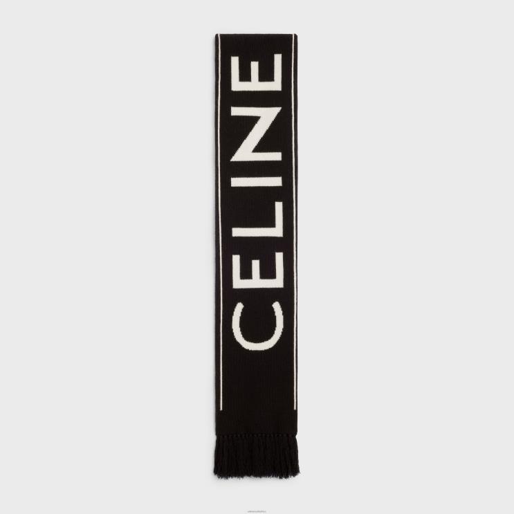 CELINE Black/Off White Scarf in Wool & Cashmere R0ZNN2254