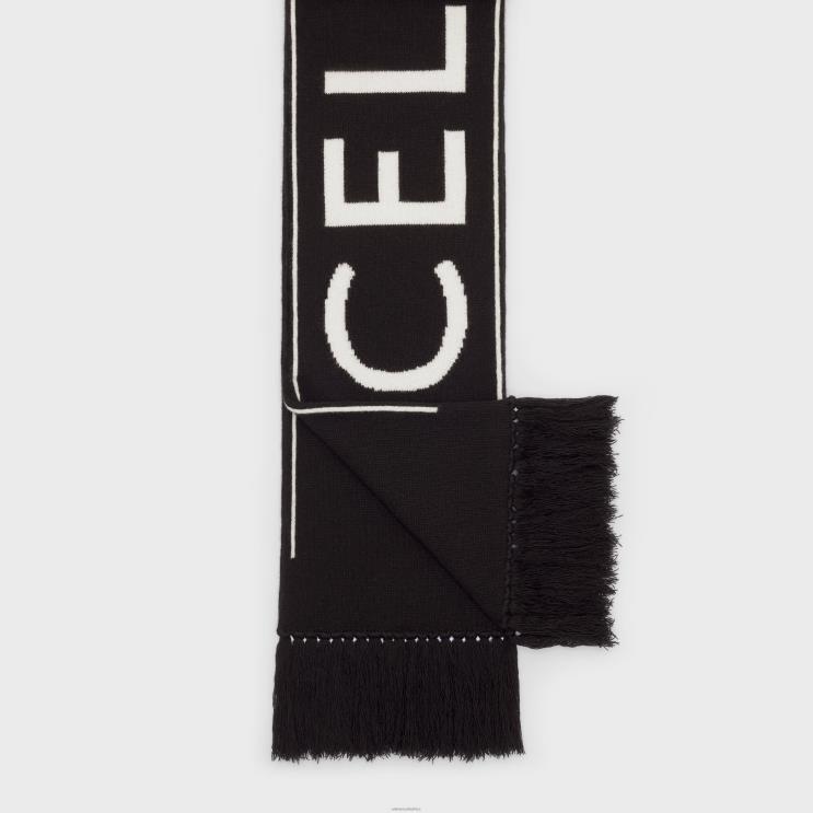 CELINE Black/Off White Scarf in Wool & Cashmere R0ZNN2254
