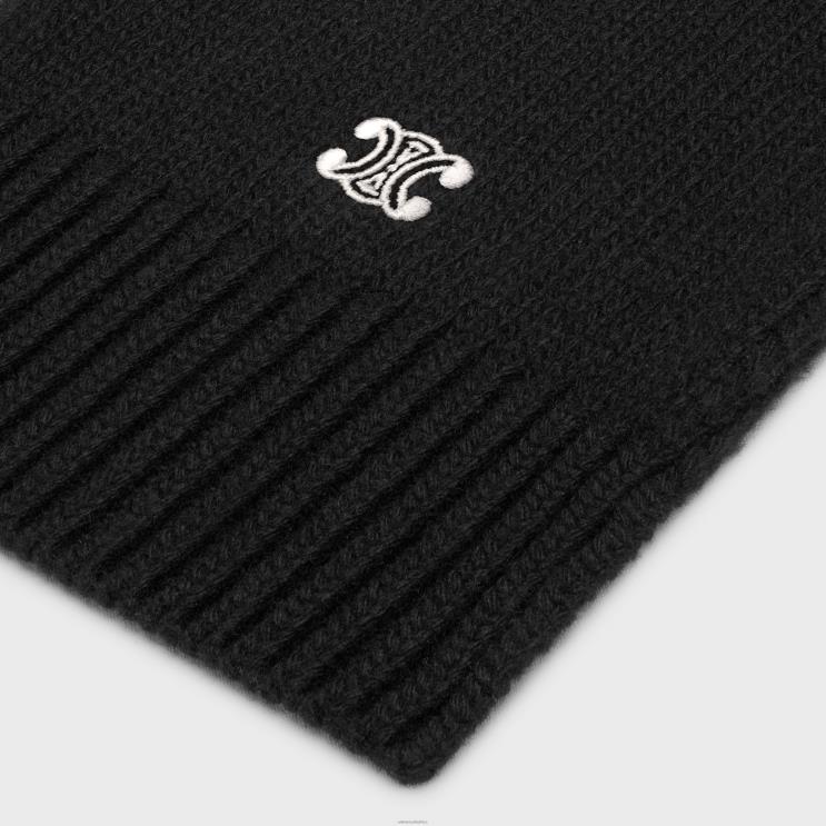 CELINE Black/Off White Triomphe Scarf in Wool & Cashmere R0ZNN2257