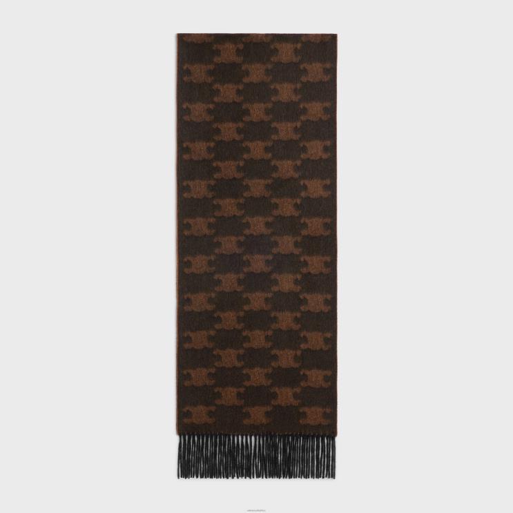 CELINE Black/Toffee Fringed Scarf in Monogram Cashmere R0ZNN2260