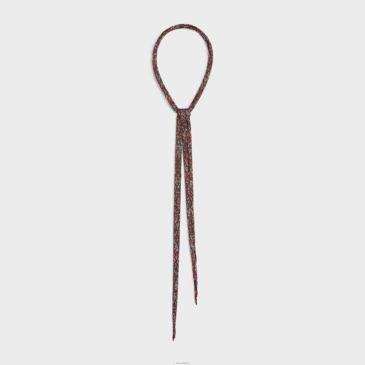 CELINE Brown/Burgundy Thin Scarf Cashmere Silk Charmeuse R0ZNN1222