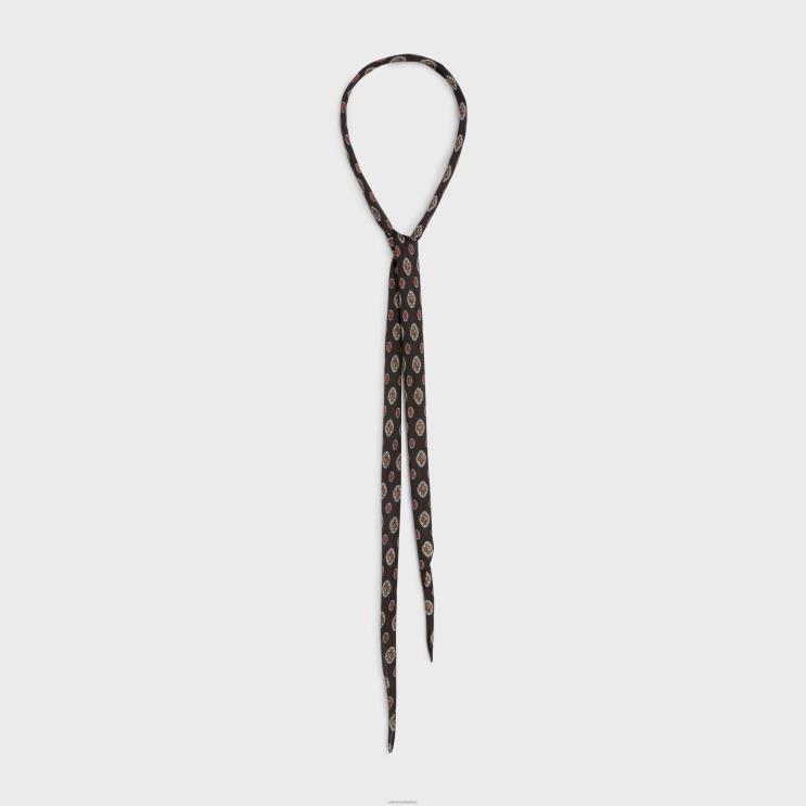 CELINE Brown Thin Scarf Biscotto Silk Charmeuse R0ZNN1221