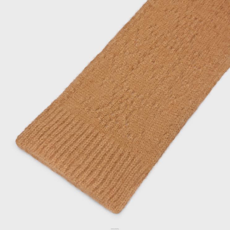 CELINE Camel Scarf in Cashmere & Silk Pointelle R0ZNN1177