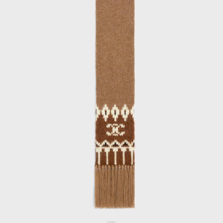 CELINE Camel Scarf in Triomphe Fair Isle Wool R0ZNN1178