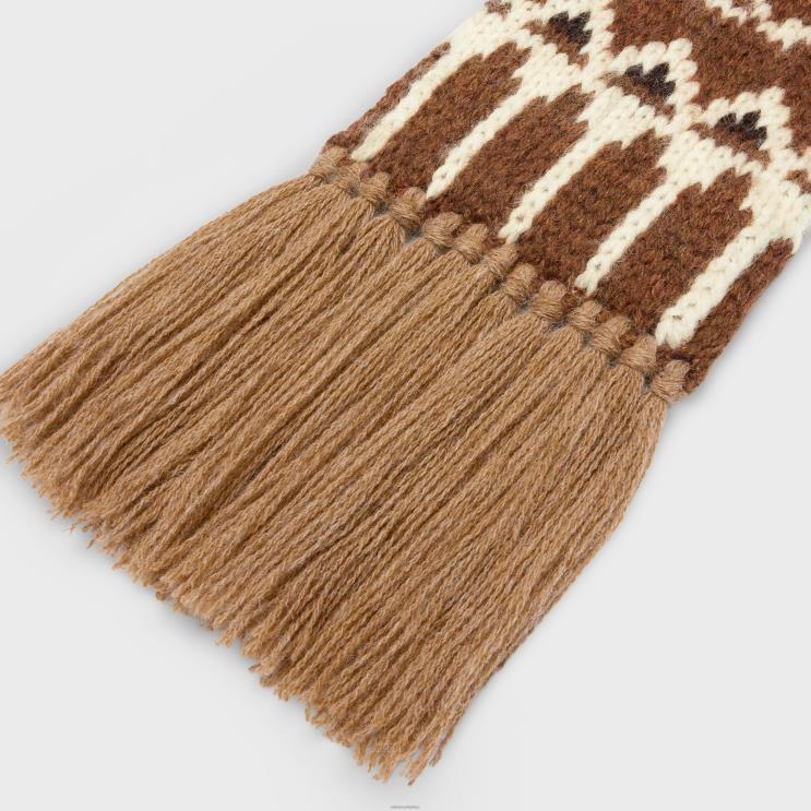 CELINE Camel Scarf in Triomphe Fair Isle Wool R0ZNN1178