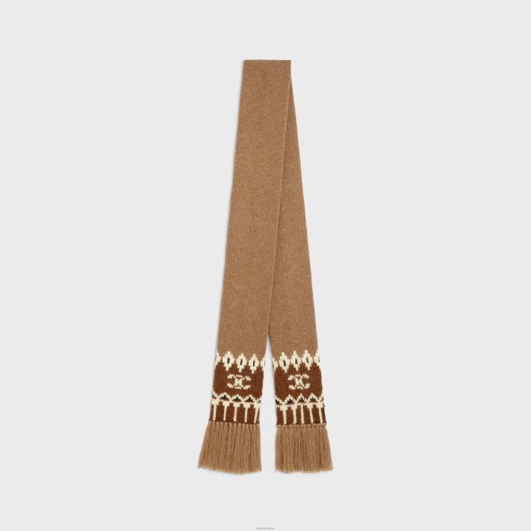 CELINE Camel Scarf in Triomphe Fair Isle Wool R0ZNN1178