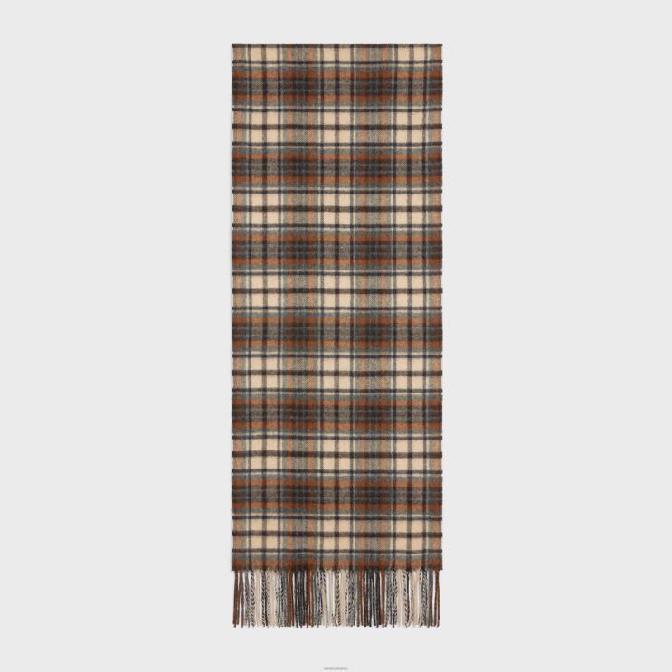 CELINE Dark Brown/Orange Scarf in Checked Cashmere R0ZNN2262