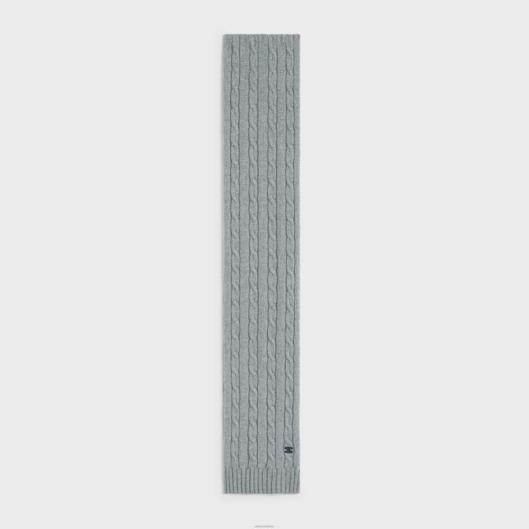CELINE Grey Cable-Knit Triomphe Scarf in Cashmere R0ZNN2258
