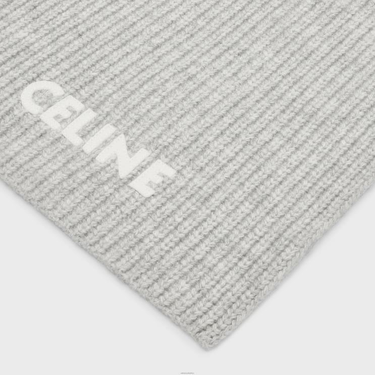 CELINE Light Grey Scarf in Ribbed Felted Wool R0ZNN2256