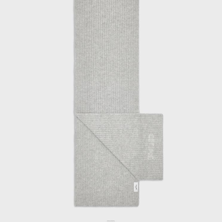 CELINE Light Grey Scarf in Ribbed Felted Wool R0ZNN2256