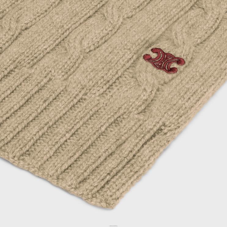 CELINE Light Taupe Cable-Knit Triomphe Scarf in Cashmere R0ZNN1185