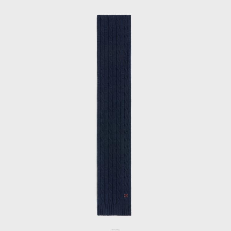 CELINE Navy Cable-Knit Triomphe Scarf in Cashmere R0ZNN1180