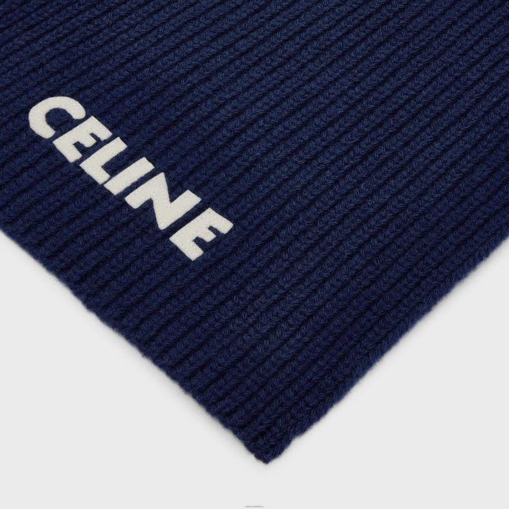 CELINE Navy Scarf in Ribbed Felted Wool R0ZNN2255