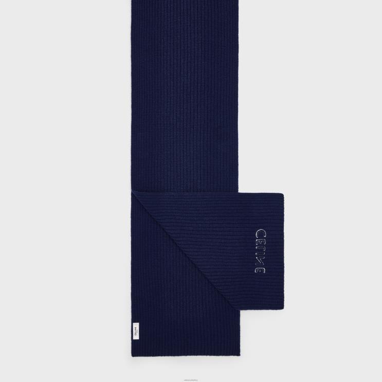 CELINE Navy Scarf in Ribbed Felted Wool R0ZNN2255