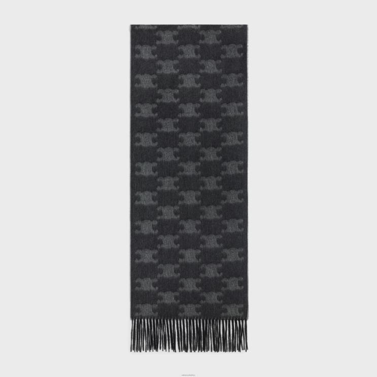 CELINE Noir/Anthracite Fringed Scarf in Monogram Cashmere R0ZNN2261