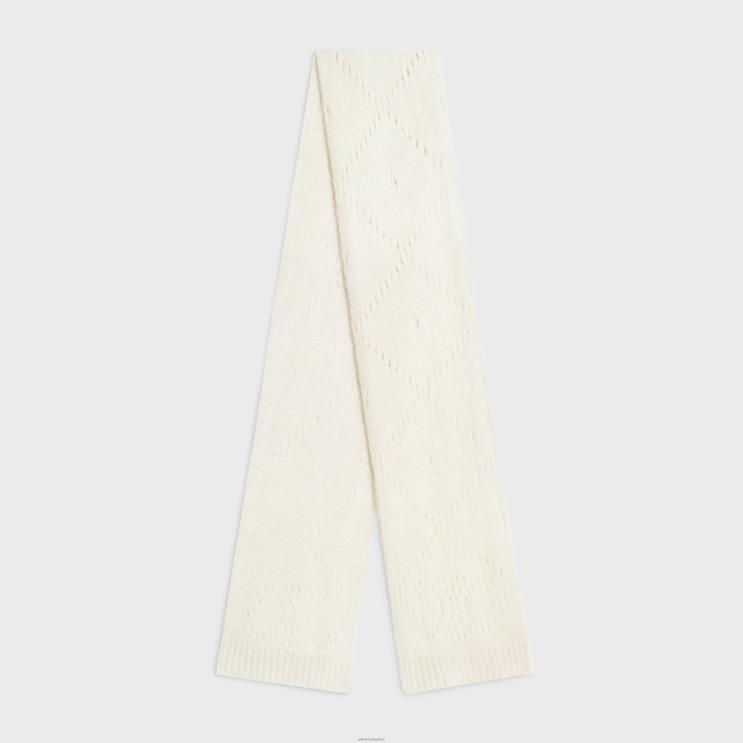 CELINE Off White Scarf in Fair Isle Alpaca Wool Pointelle R0ZNN1175