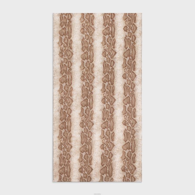 CELINE Beige/Marron Stole in Snake-Print Cashmere Muslin R0ZNN1202